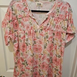 BiBi Pink and Green Floral Blouse